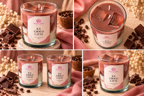 Diferentes vistas de la vela Ice Choco Latte MACLADA